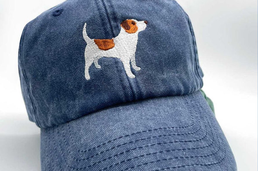 Demin cap with dog embroidered on