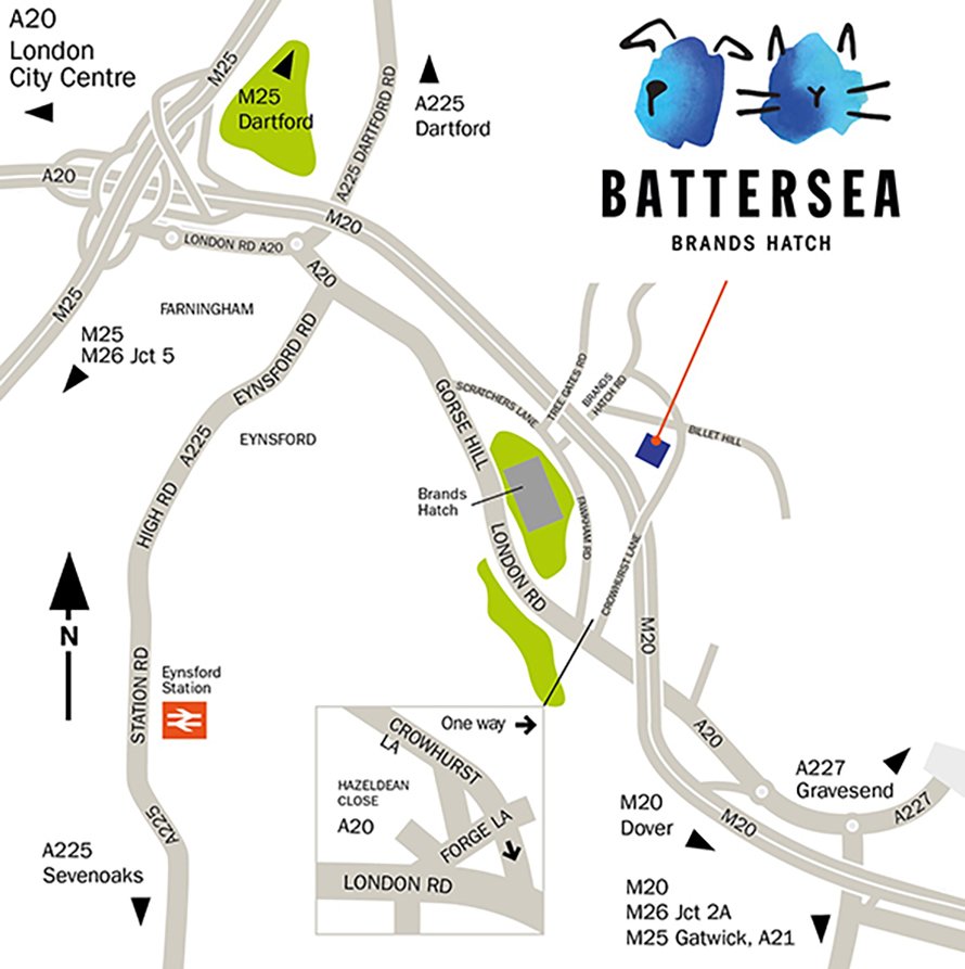 Map showing directions to Battersea Brand Hatch