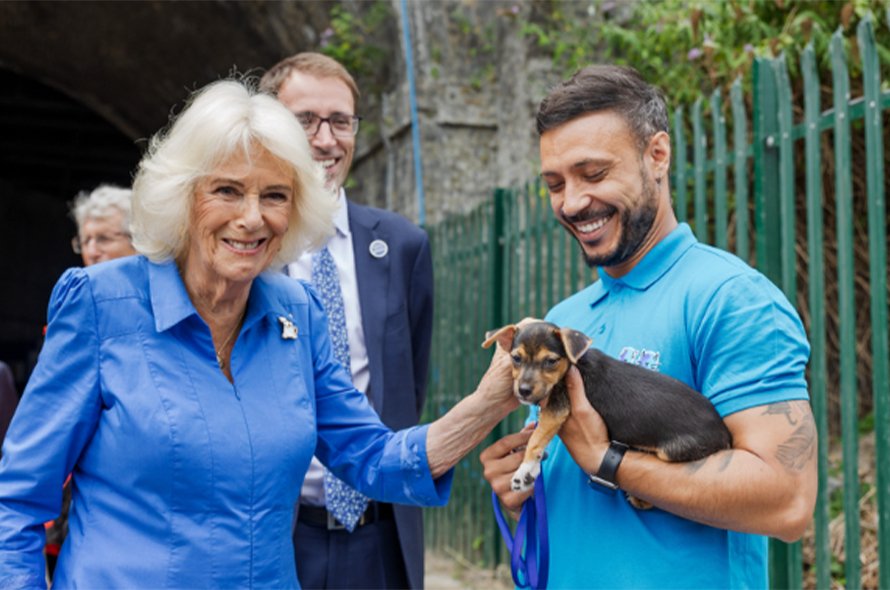 The Queen petting a small dog