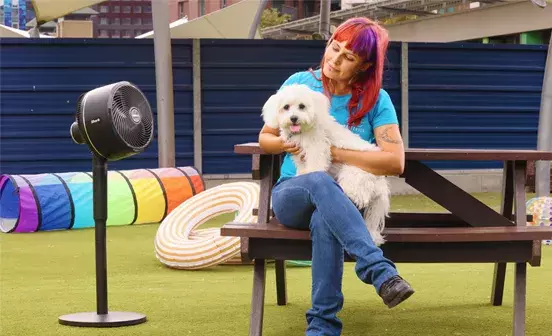 A person sitting on a bench with a dog