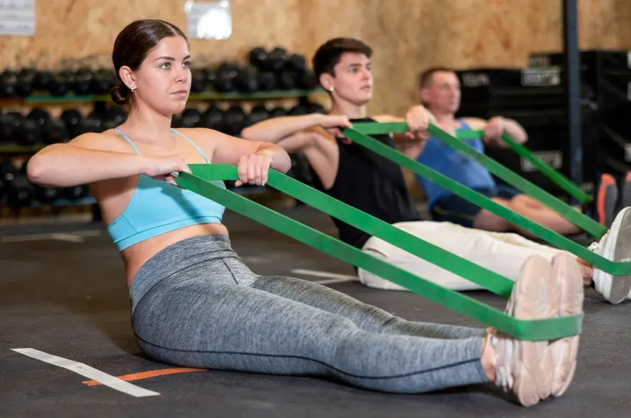 People working out with resistance bands